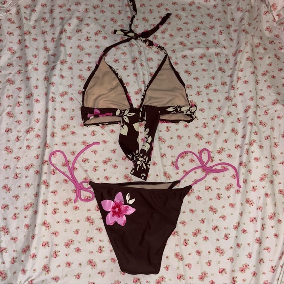 Floral Brown and Pink Bikini Set - Picture 2 of 2